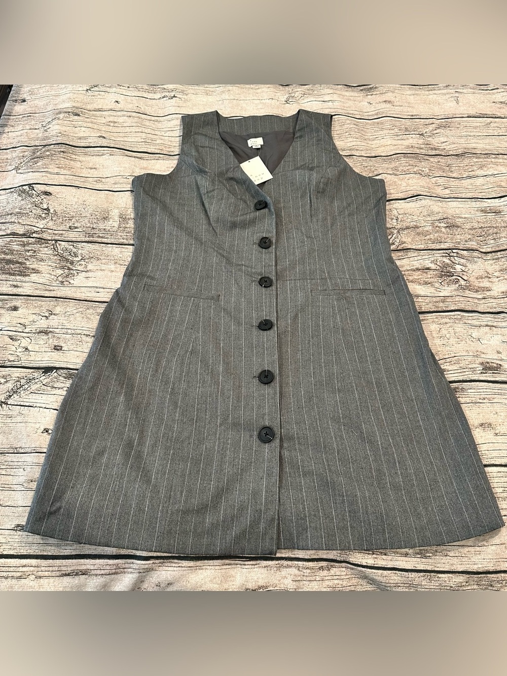 NWT A New Day Grey Pinstripe Button Front Menswear Style Dress Size Large